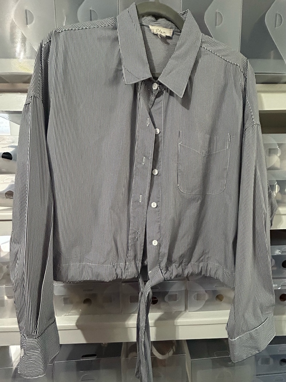 Elan Black and White Striped Button-Up Shirt